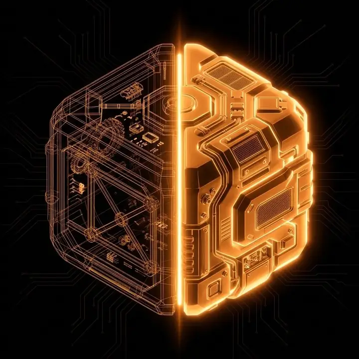 A form half wireframe, half built solid
